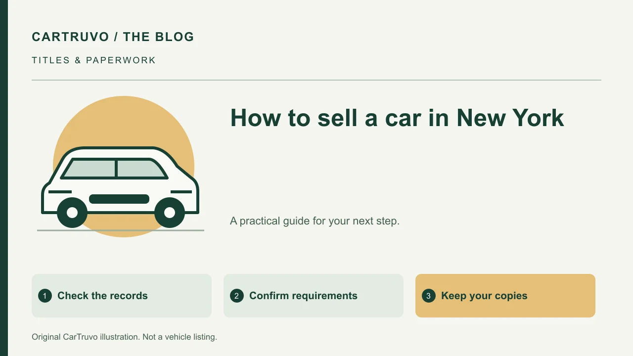 CarTruvo illustrated guide: How to sell a car in New York: title, plates and insurance
