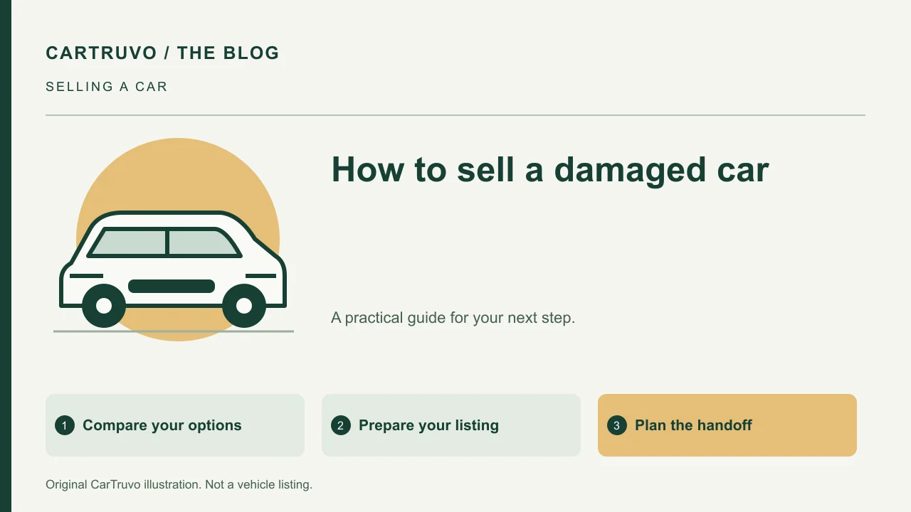 CarTruvo illustrated guide: How to sell a damaged car: compare repair, private sale and offers