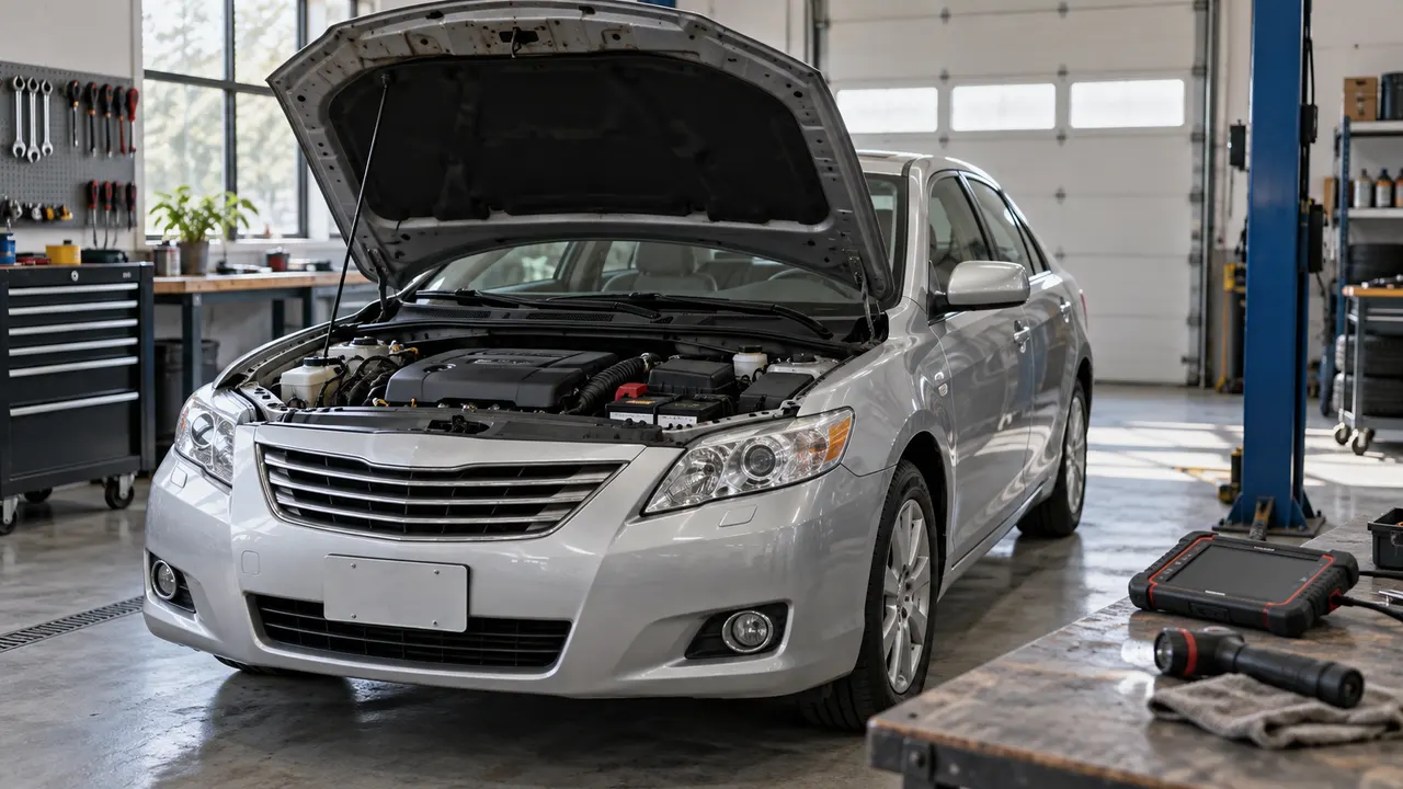 Illustrative car in a workshop, representing the repair-or-sell decision
